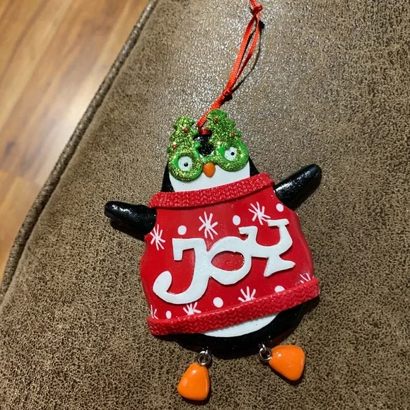 Penguin Christmas ๐ Ornament Wearing A JOY Sweater - Picture 1 of 7